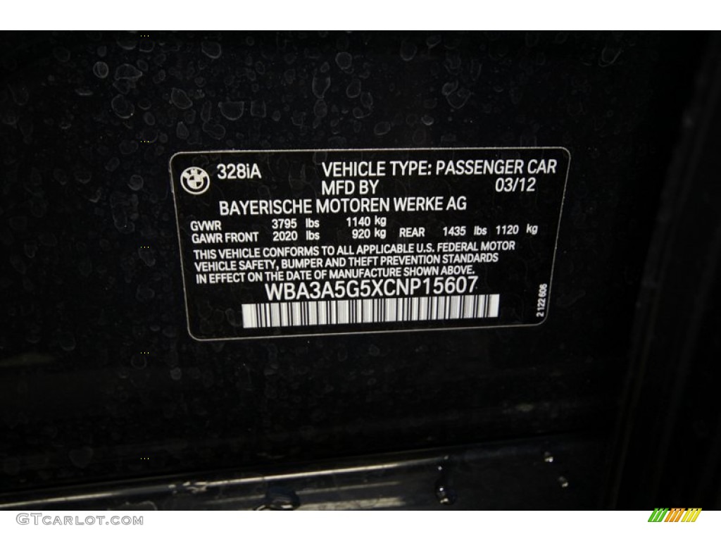 2012 BMW 3 Series 328i Sedan Info Tag Photo #67435008
