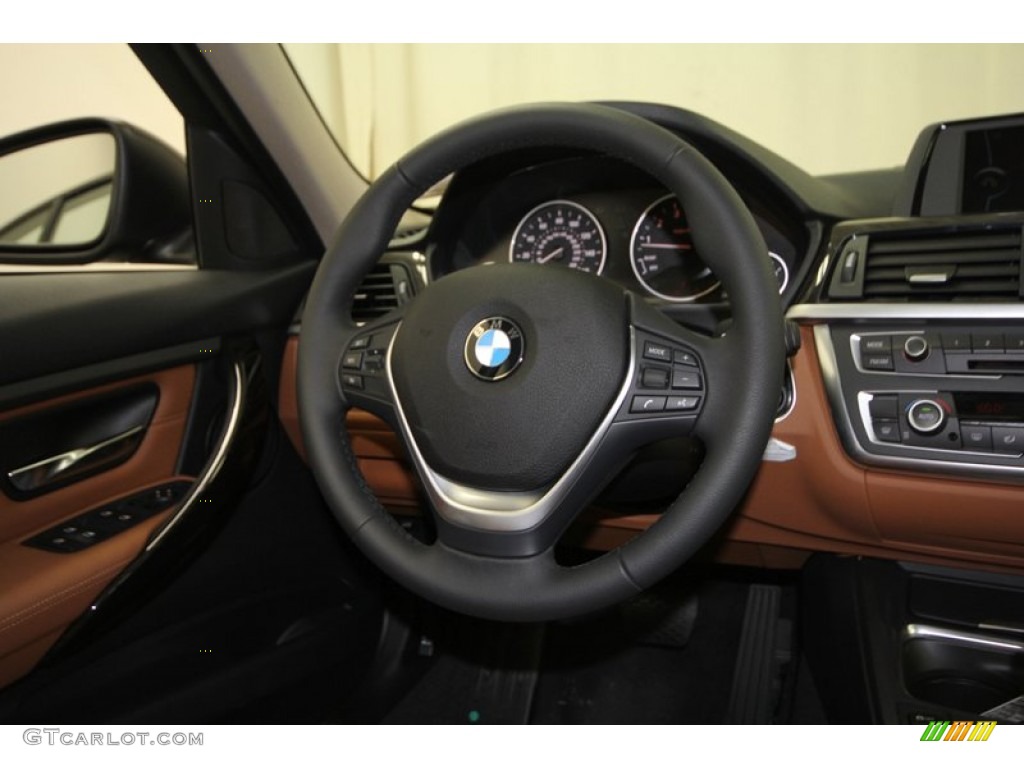 2012 BMW 3 Series 328i Sedan Saddle Brown Steering Wheel Photo #67435092