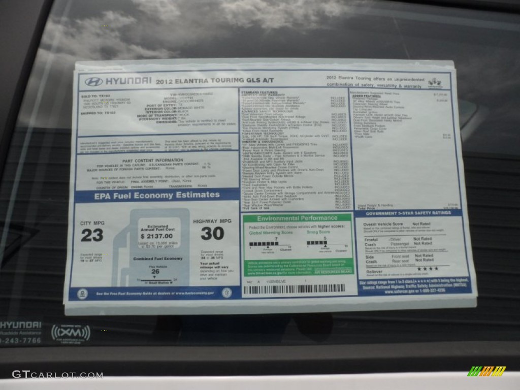 2012 Elantra GLS Touring - Monaco White / Black photo #32