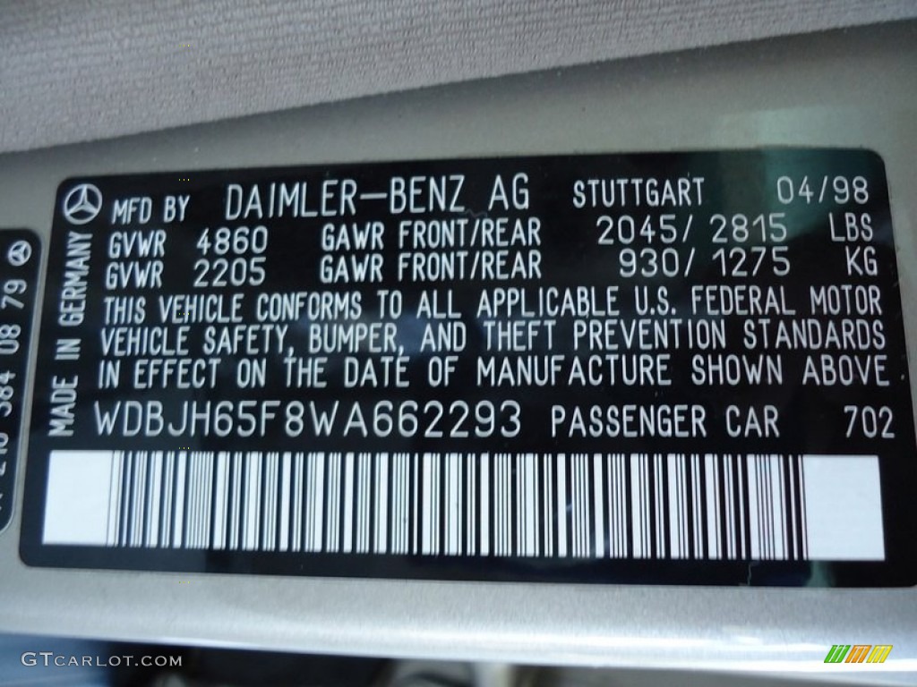 1998 Mercedes-Benz E 320 Wagon Info Tag Photo #67463978