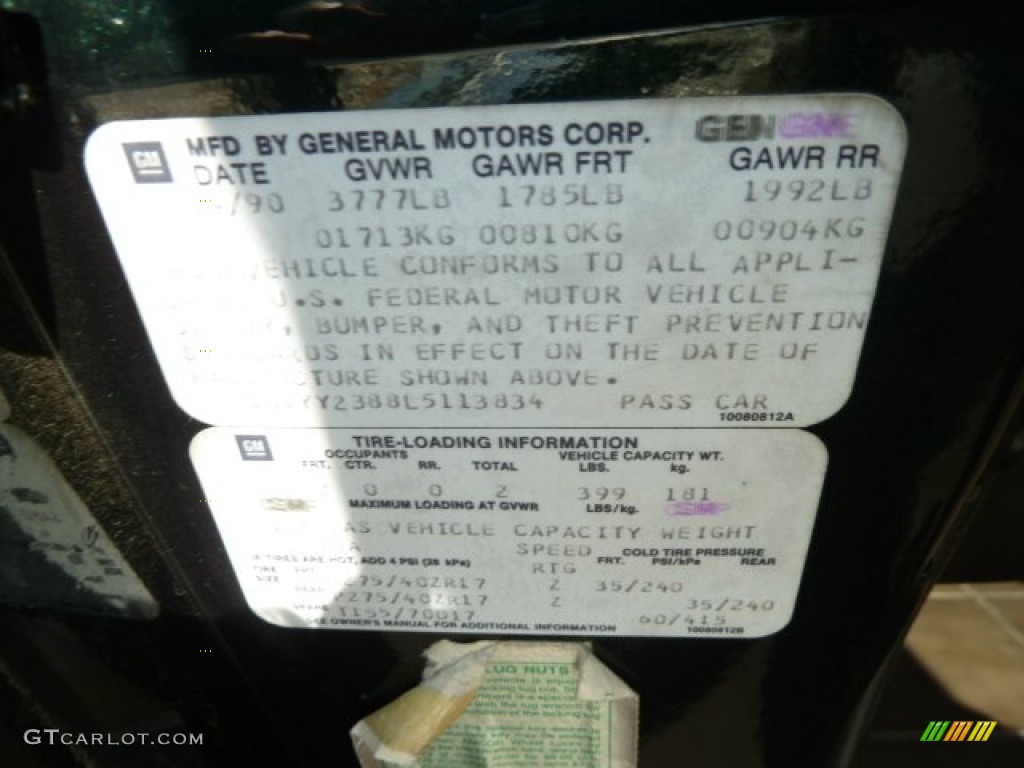 1990 Chevrolet Corvette Coupe Info Tag Photo #67465942