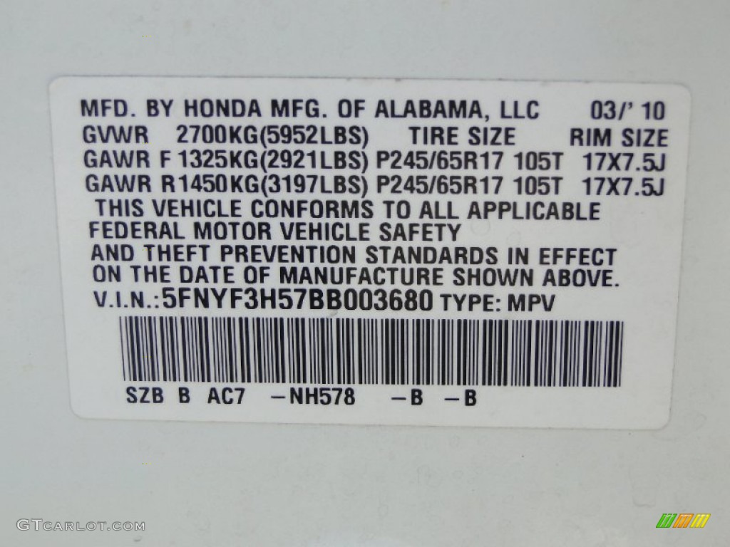 2011 Pilot EX-L - Taffeta White / Gray photo #41