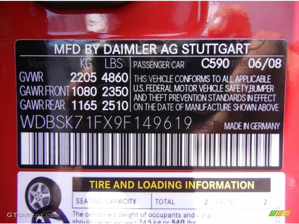 2009 SL Color Code 590 for Mars Red Photo #67471810