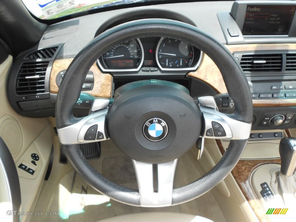 2007 BMW Z4 3.0i Roadster Beige Steering Wheel Photo #67474233
