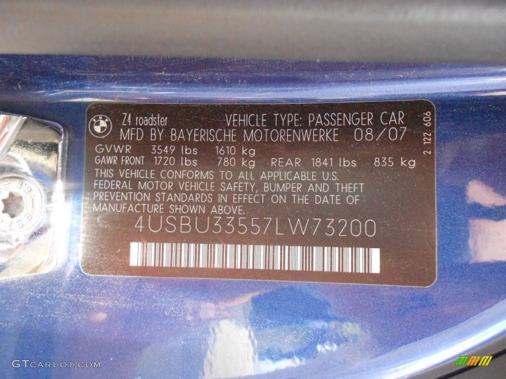 2007 BMW Z4 3.0i Roadster Info Tag Photo #67474318