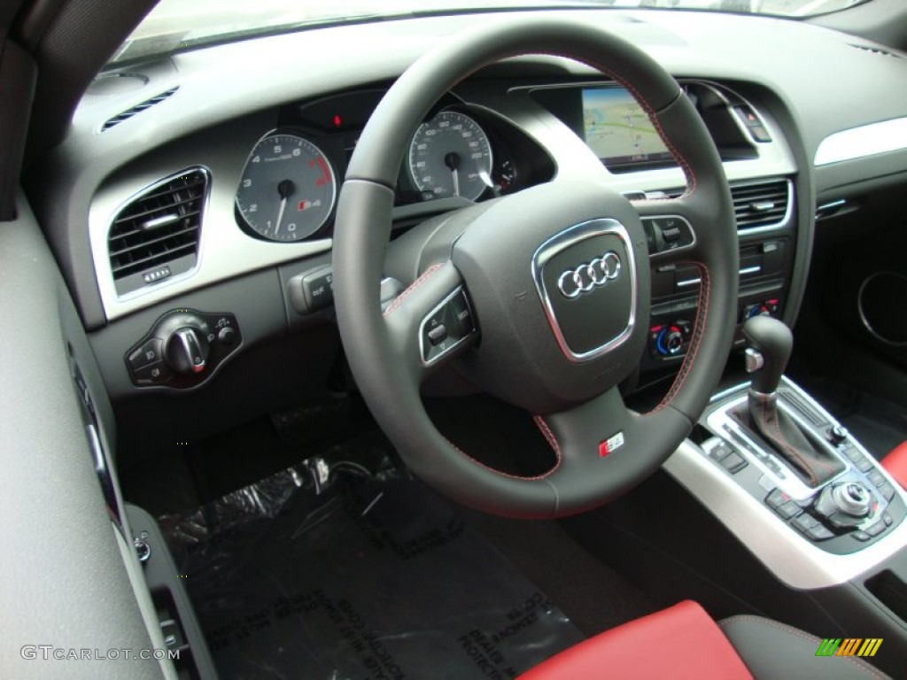 2010 Audi S4 3.0 quattro Sedan Black/Red Steering Wheel Photo #67481509
