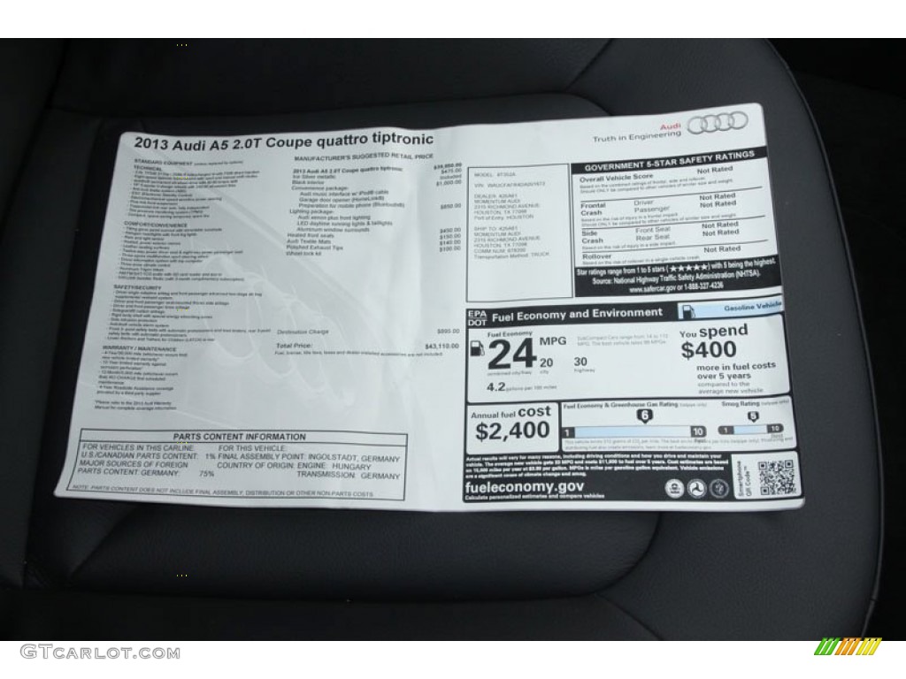 2013 Audi A5 2.0T quattro Coupe Window Sticker Photo #67515611