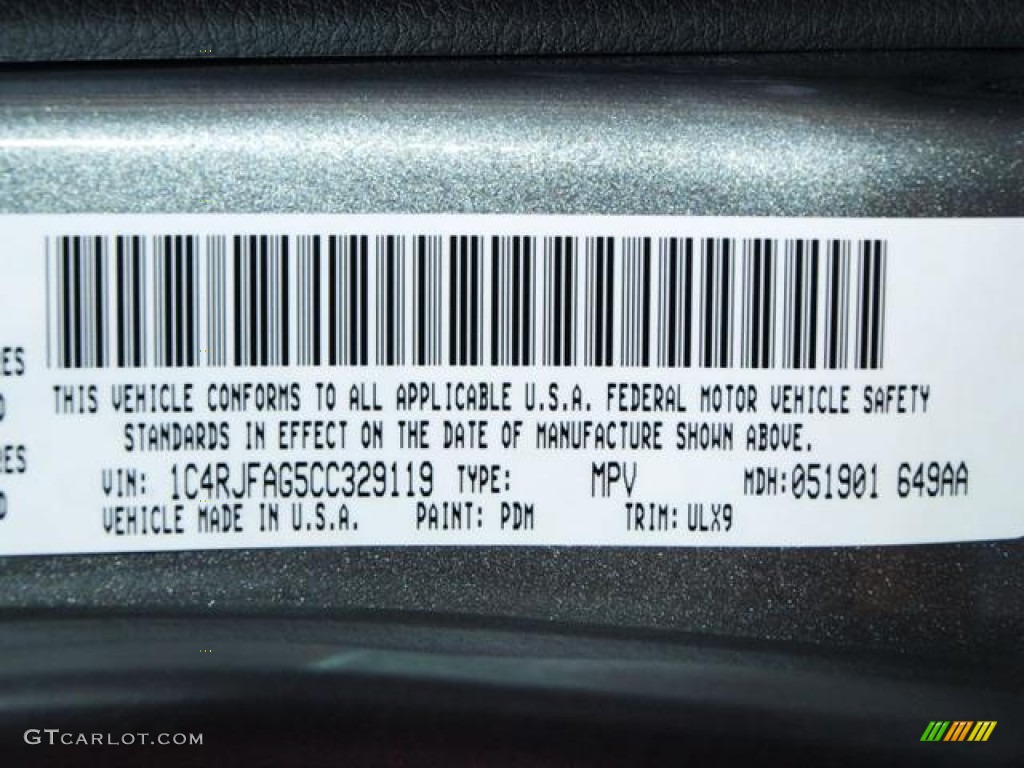 2012 Grand Cherokee Color Code PDM for Mineral Gray Metallic Photo #67520090