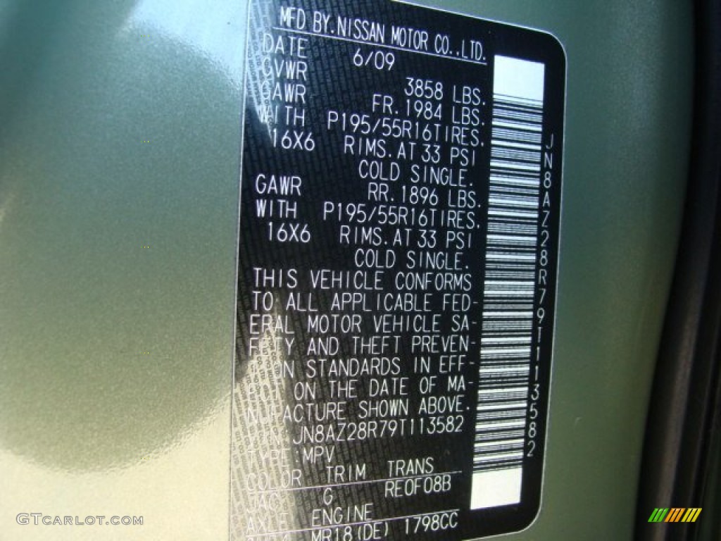 2009 Nissan Cube 1.8 SL Color Code Photos