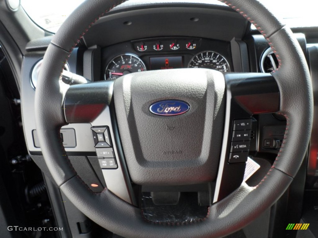 2012 Ford F150 FX2 SuperCrew FX Sport Appearance Black/Red Steering Wheel Photo #67541480