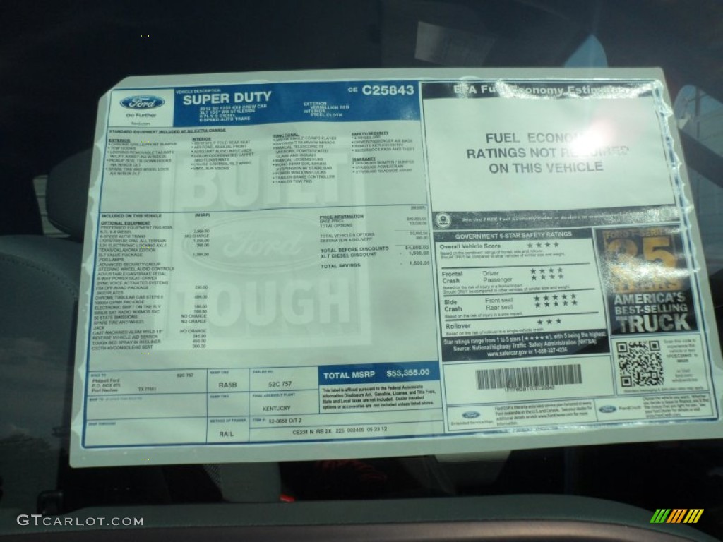 2012 Ford F250 Super Duty XLT Crew Cab 4x4 Window Sticker Photo #67541820