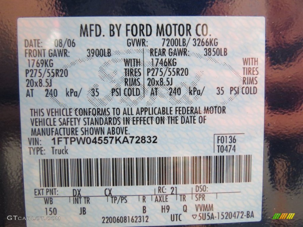 2007 F150 Color Code DX for Dark Blue Pearl Metallic Photo #67547046