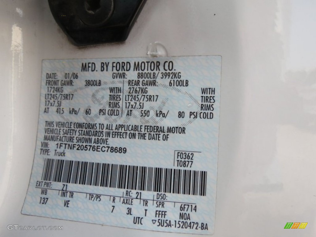 2006 Ford F250 Super Duty XL Regular Cab Color Code Photos