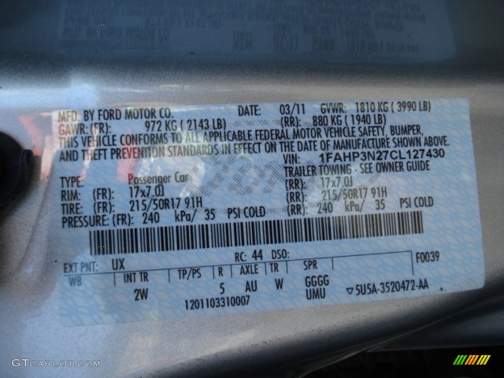 2012 Focus Color Code UX for Ingot Silver Metallic Photo #67549287