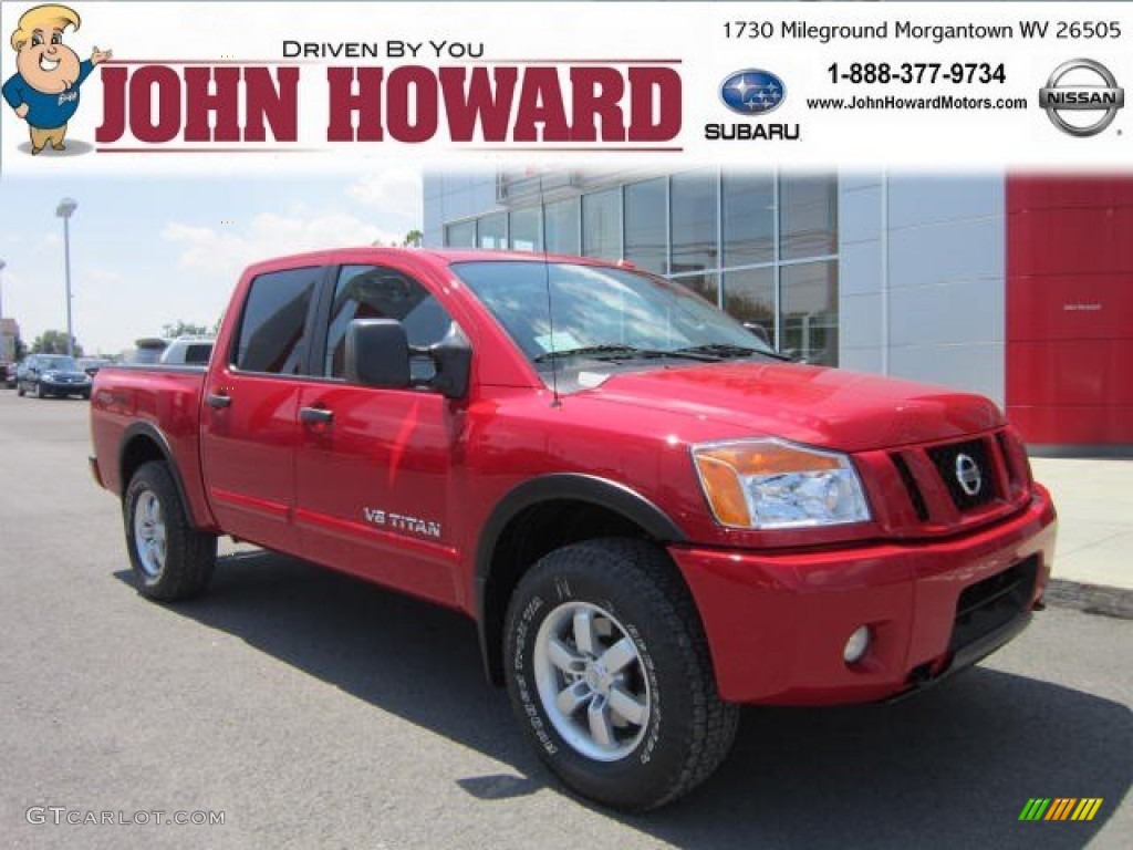 2012 Titan Pro-4X Crew Cab 4x4 - Red Alert / Charcoal photo #1