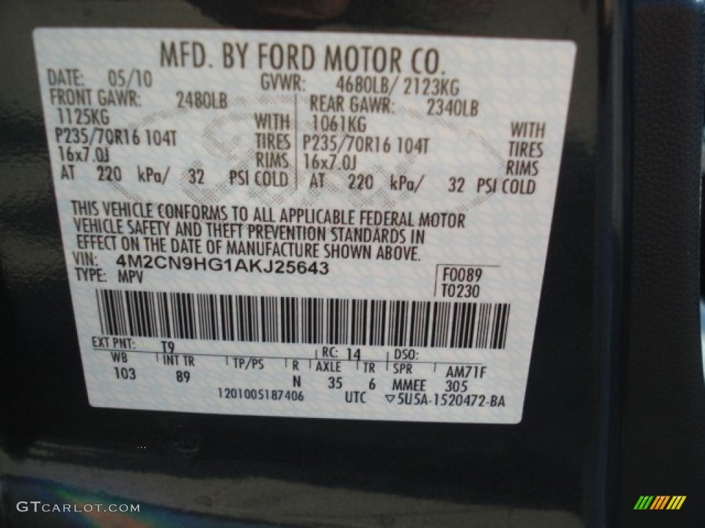 2010 Mariner Color Code T9 for Black Pearl Slate Metallic Photo #67559787