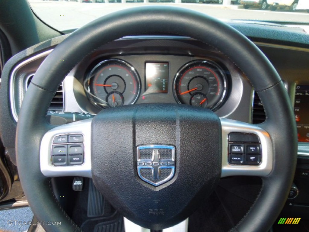 2012 Dodge Charger R/T Plus Tan/Black Steering Wheel Photo #67561821