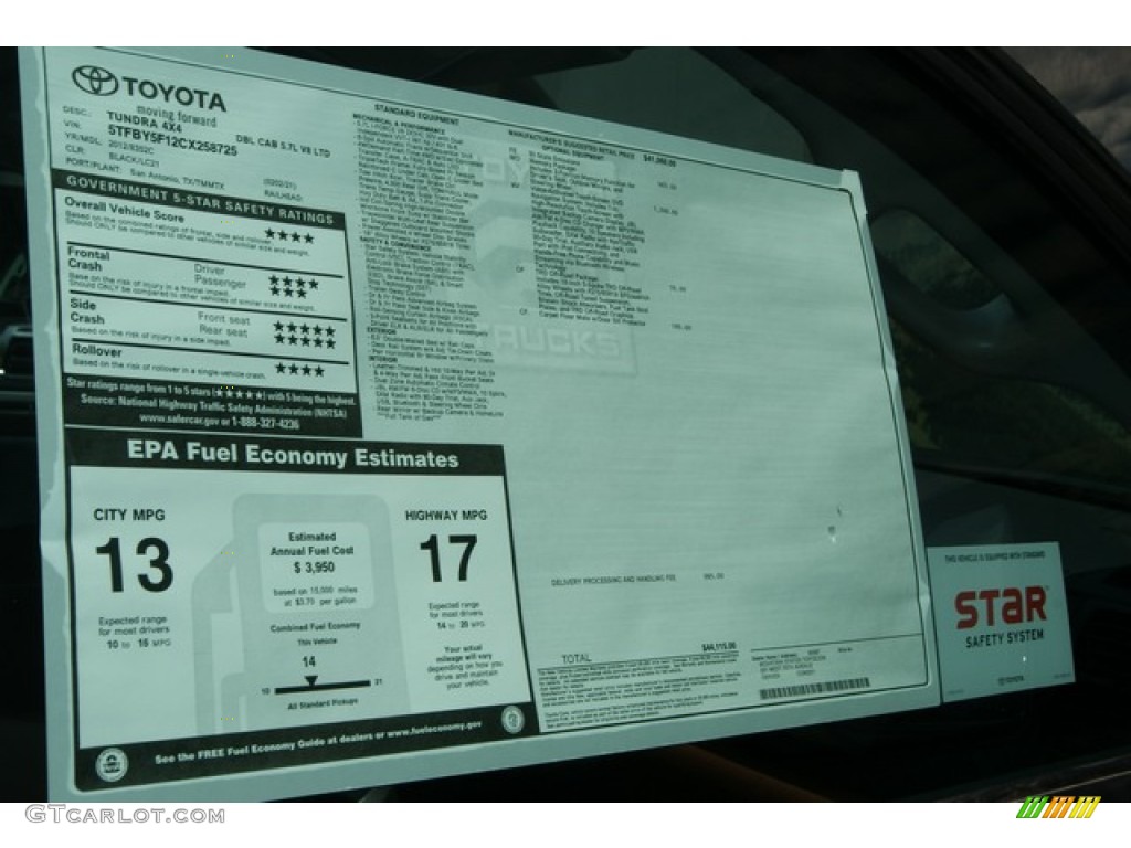 2012 Toyota Tundra Limited Double Cab 4x4 Window Sticker Photo #67585120