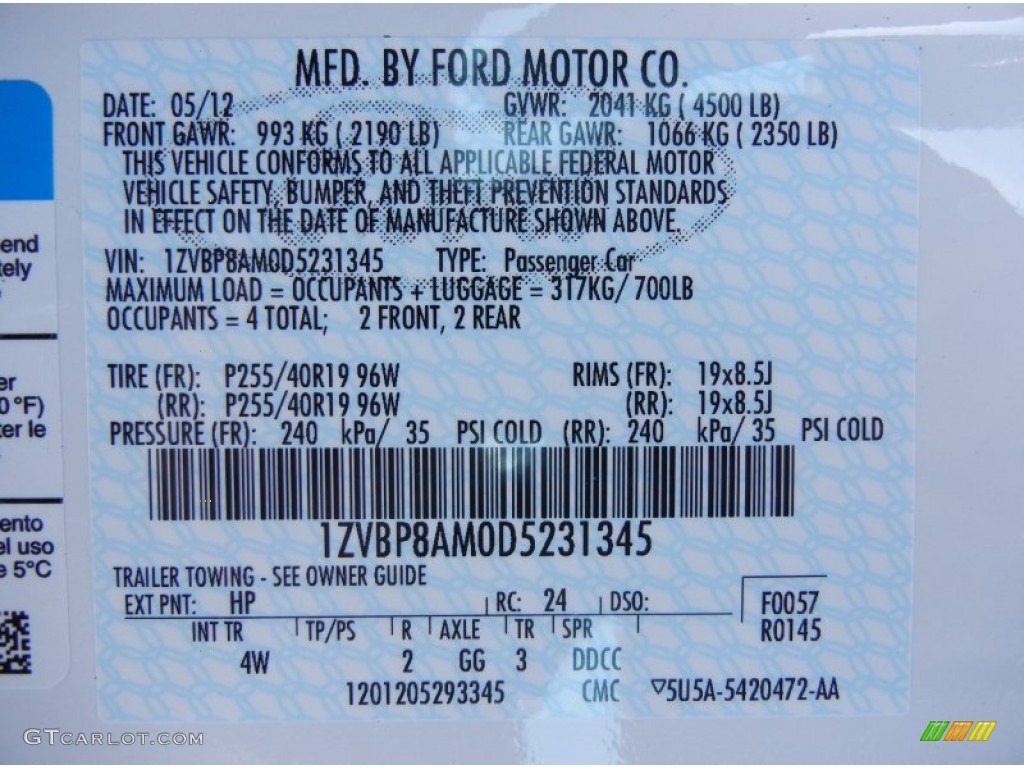 2013 Mustang Color Code HP for Performance White Photo #67598718