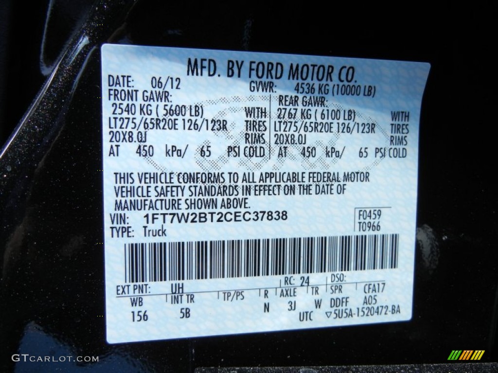 2012 Ford F250 Super Duty Lariat Crew Cab 4x4 Color Code Photos