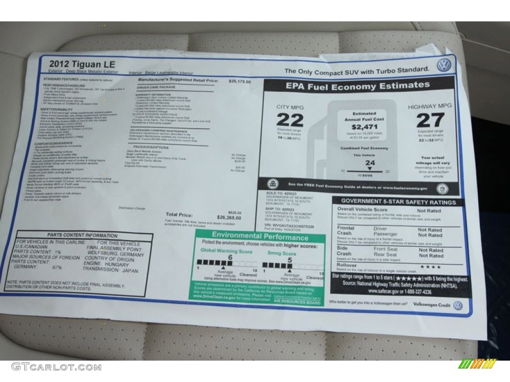 2012 Tiguan LE - Deep Black Metallic / Beige photo #27