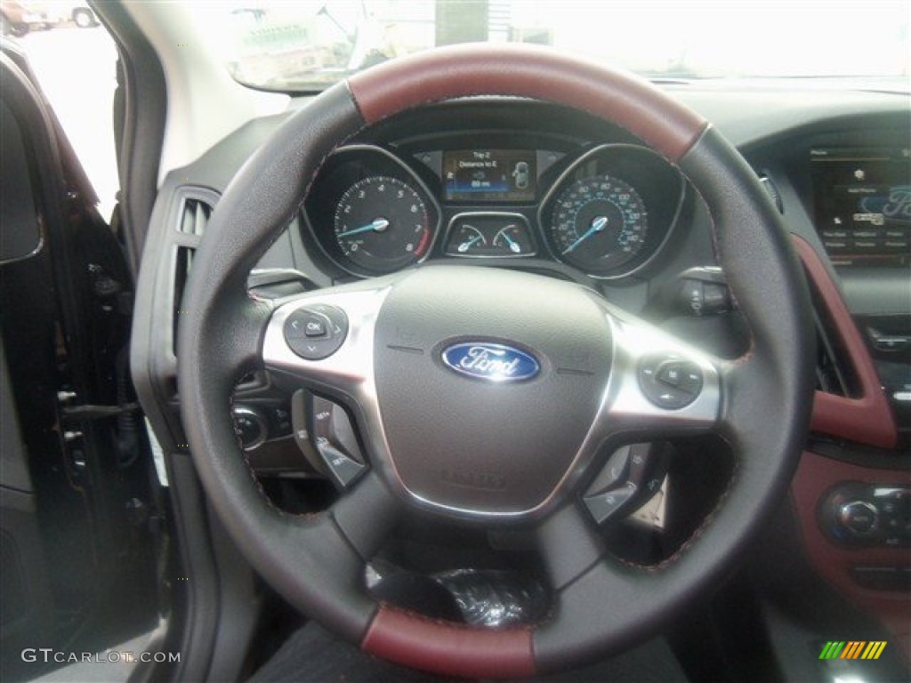 2012 Ford Focus SEL Sedan Tuscany Red Leather Steering Wheel Photo #67609551