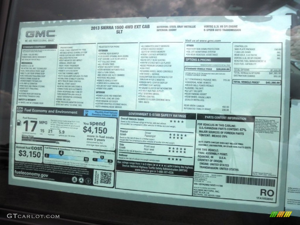 2013 GMC Sierra 1500 SLT Extended Cab 4x4 Window Sticker Photos