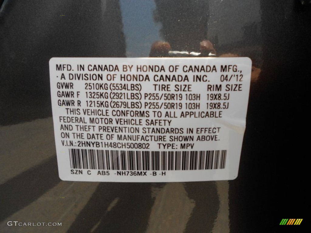 2012 ZDX Color Code NH736MX for Grigio Metallic Photo #67618797