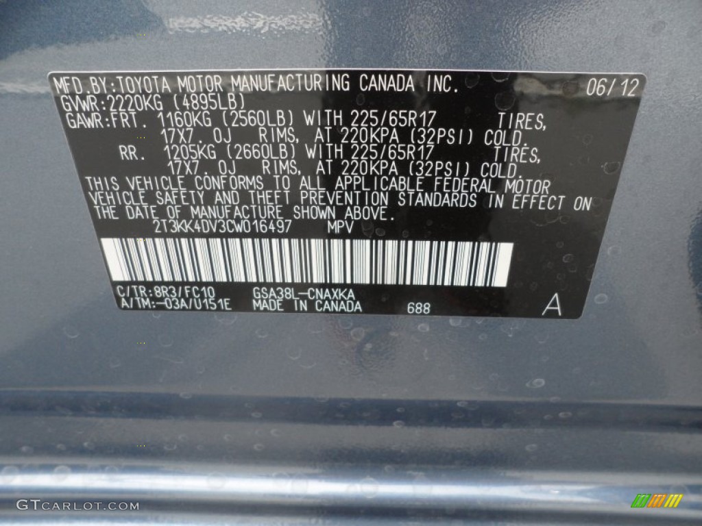 2012 Toyota RAV4 V6 Color Code Photos