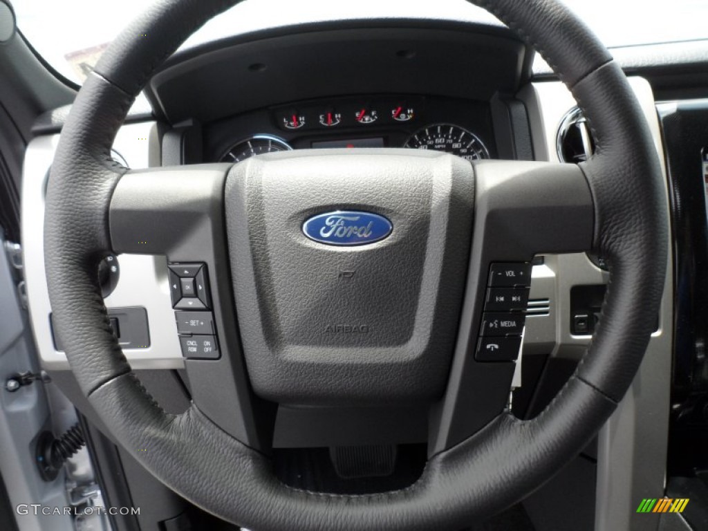 2012 Ford F150 FX4 SuperCrew 4x4 Black Steering Wheel Photo #67620493