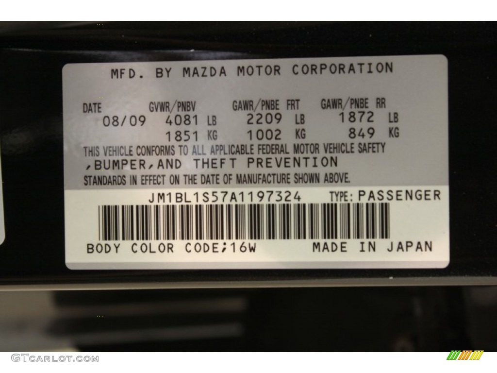 2010 MAZDA3 Color Code 16W for Black Mica Photo #67621377