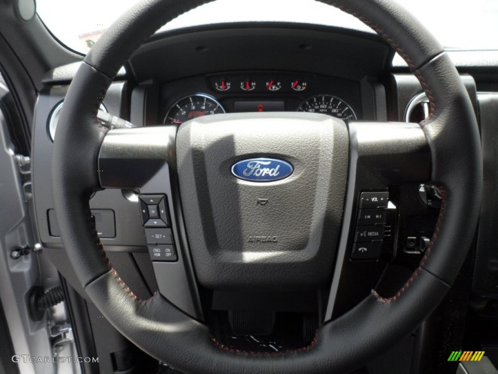 2012 Ford F150 FX4 SuperCrew 4x4 FX Sport Appearance Black/Red Steering Wheel Photo #67622096