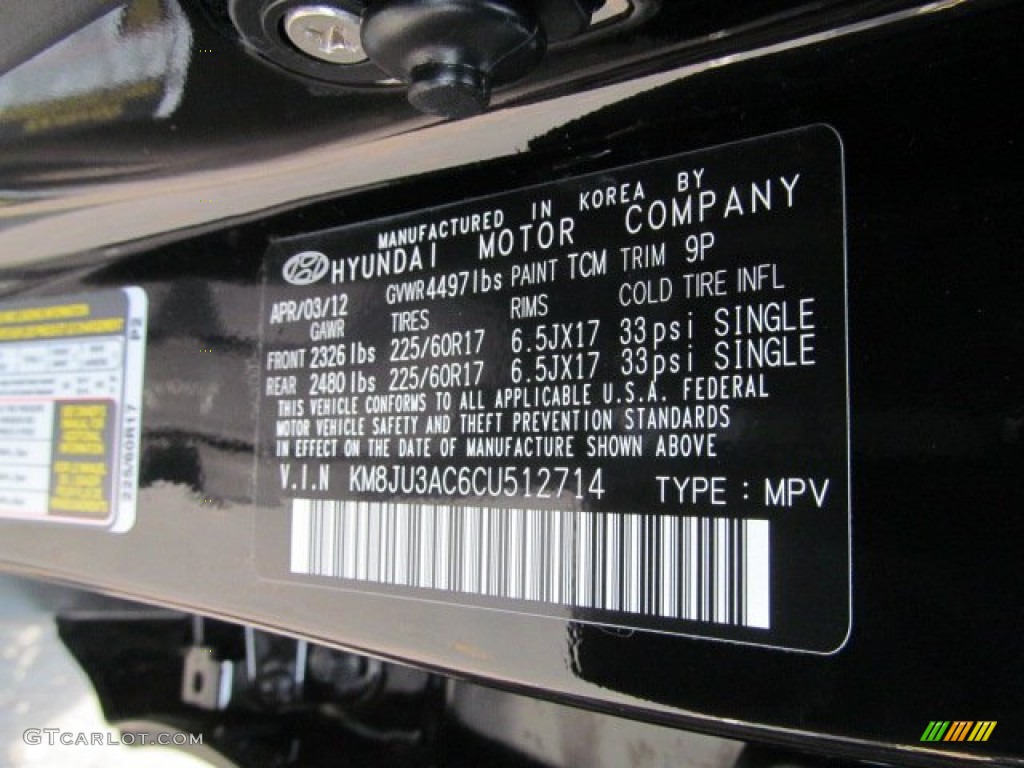 2012 Hyundai Tucson GLS Color Code Photos