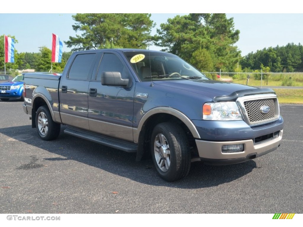 2005 F150 Lariat SuperCrew - Medium Wedgewood Blue Metallic / Tan photo #3