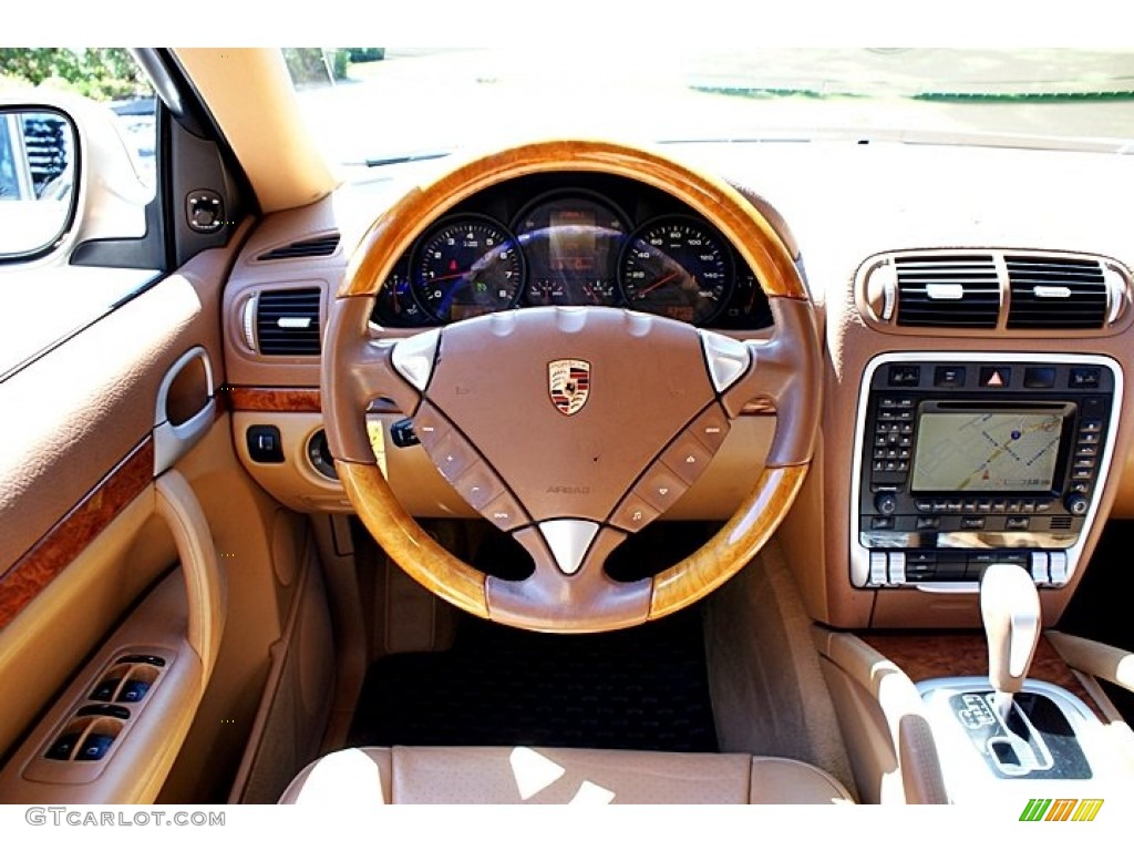 2004 Porsche Cayenne Tiptronic Havanna/Sand Beige Steering Wheel Photo #67645963