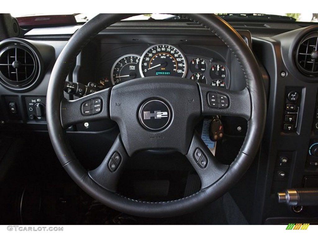 2005 Hummer H2 SUT Ebony Black Steering Wheel Photo #67655515