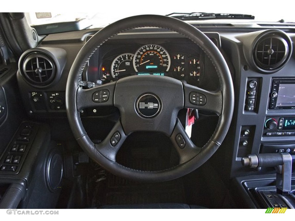 2005 Hummer H2 SUV Ebony Black Steering Wheel Photo #67655782