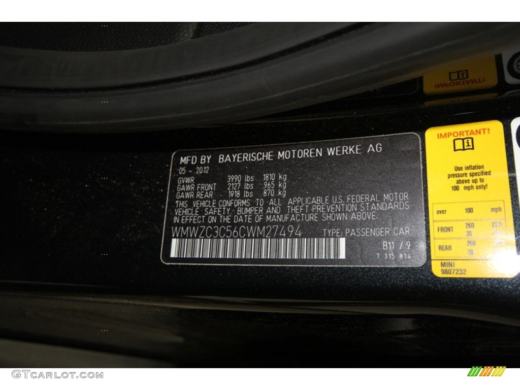 2012 Cooper Color Code B11 for Absolute Black Metallic Photo #67659316