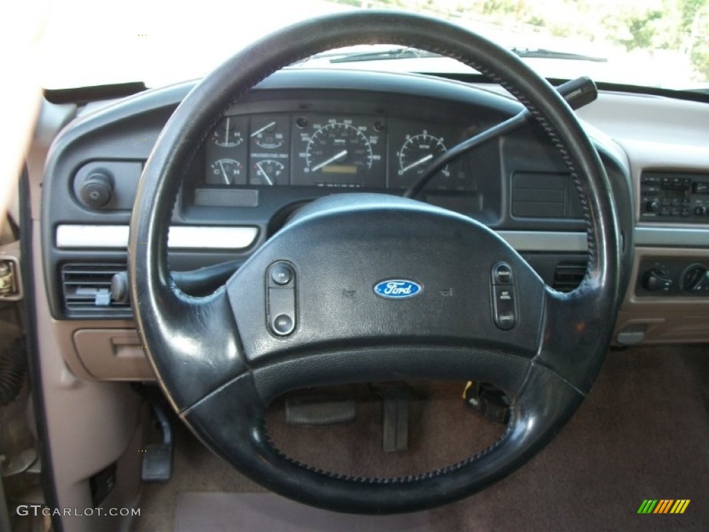 1992 Ford F250 XLT Extended Cab Beige Steering Wheel Photo #67673788