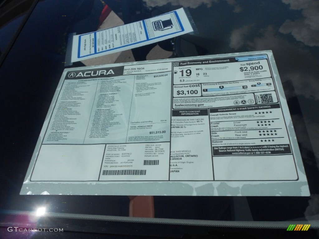 2012 Acura ZDX SH-AWD Technology Window Sticker Photo #67673830