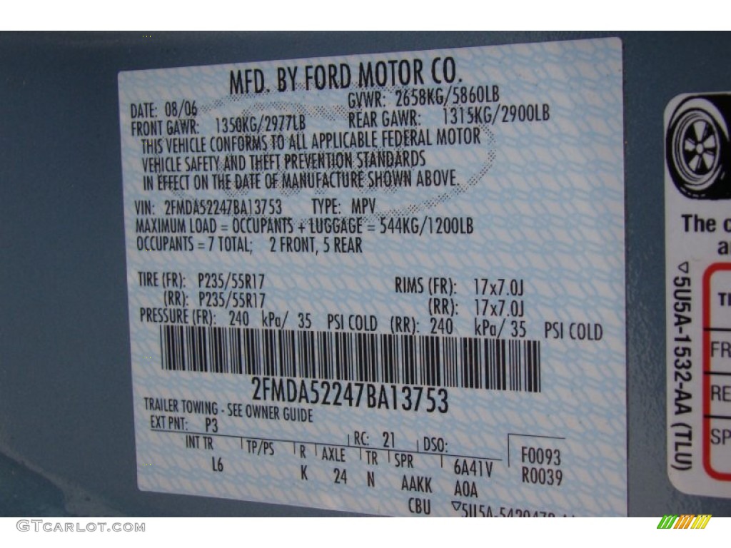 2007 Ford Freestar SEL Color Code Photos