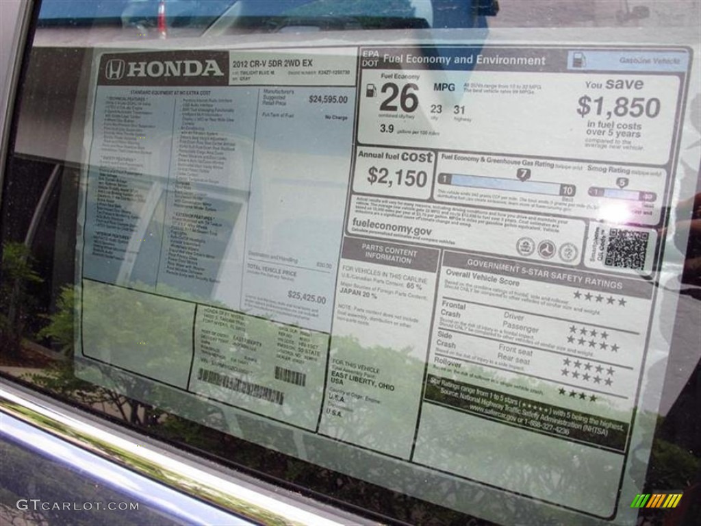 2012 Honda CR-V EX Window Sticker Photo #67674940