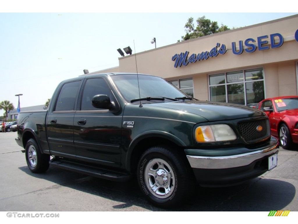 2002 F150 XLT SuperCrew - Dark Highland Green Metallic / Medium Parchment photo #2