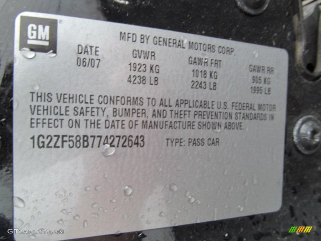 2007 Pontiac G6 Sedan Info Tag Photos