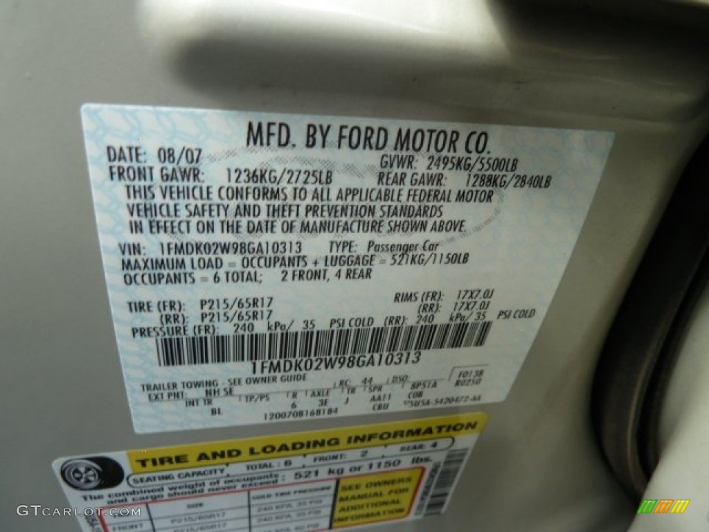 2008 Ford Taurus X SEL Color Code Photos