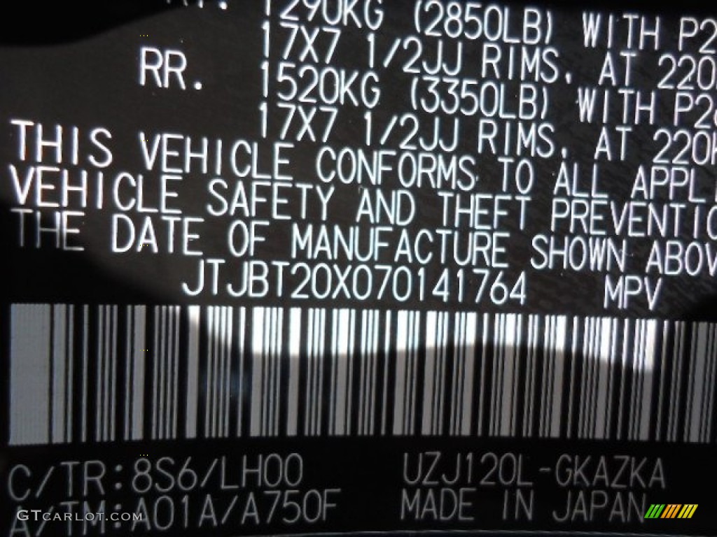 2007 GX Color Code 8S6 for Nautical Blue Metallic Photo #67691902