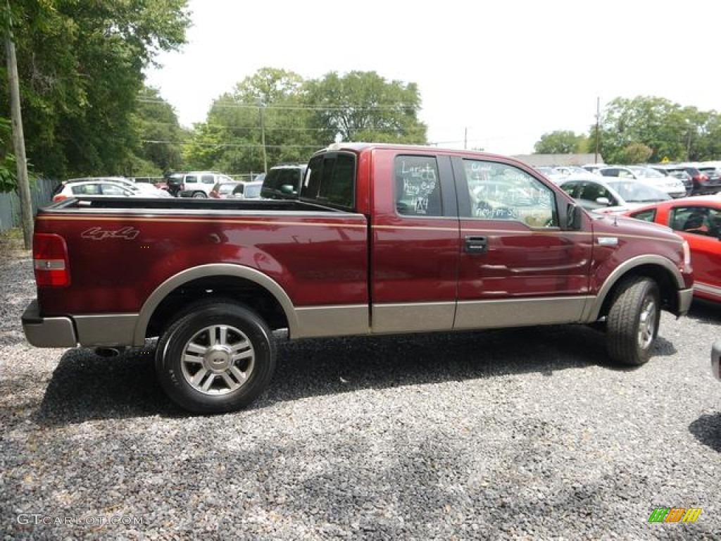 2005 F150 Lariat SuperCab 4x4 - Dark Toreador Red Metallic / Tan photo #2