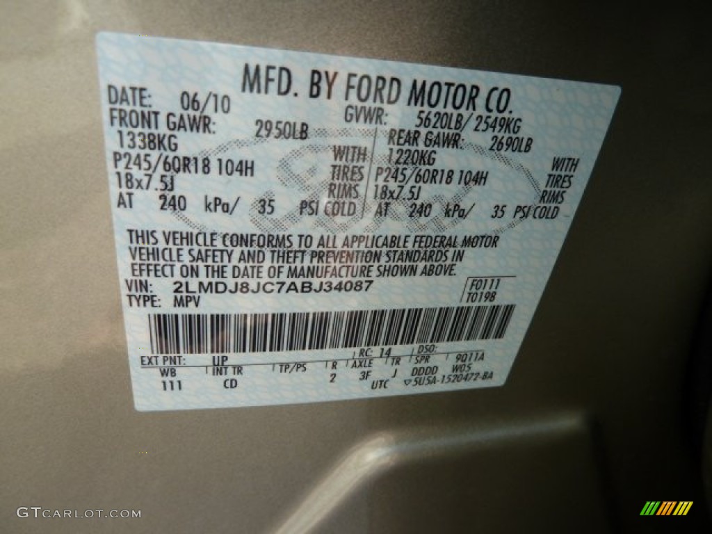 2010 MKX Color Code UP for Gold Leaf Metallic Photo #67703956