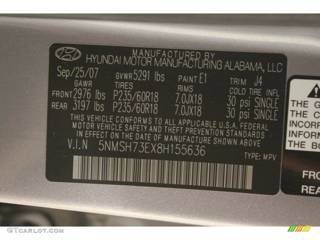 2008 Santa Fe Color Code E1 for Steel Gray Photo #67704868