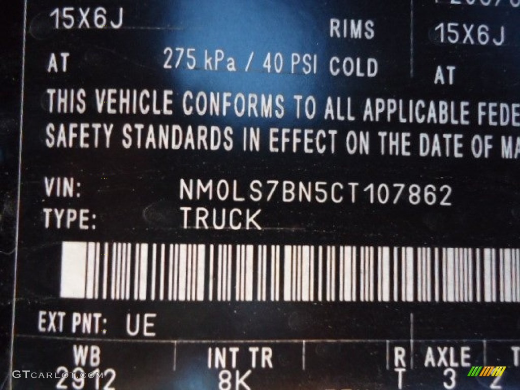2012 Transit Connect Color Code UE for Panther Black Metallic Photo #67706011